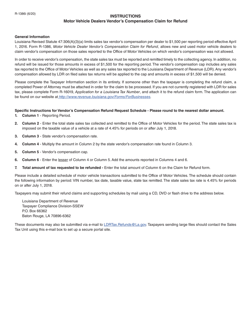 Form R-1386 Motor Vehicle Dealers Vendors Compensation Claim for Refund - Louisiana, Page 3