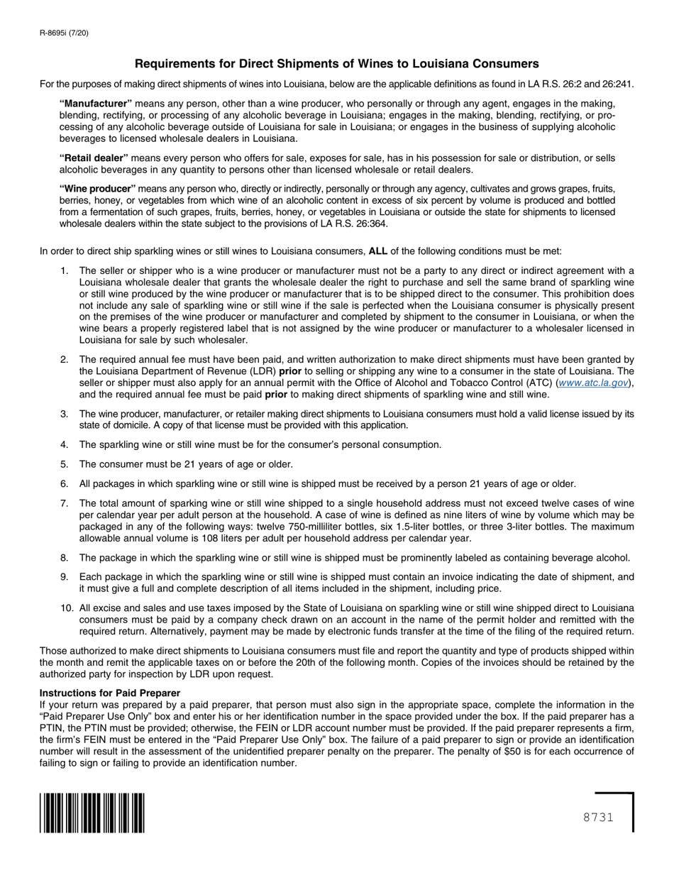 Form R-8695 Application for Authority to Make Direct Shipments of Wines to Louisiana Consumers - Louisiana, Page 2