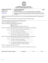 Form DIS Articles of Dissolution (Profit Corporation) - Kentucky