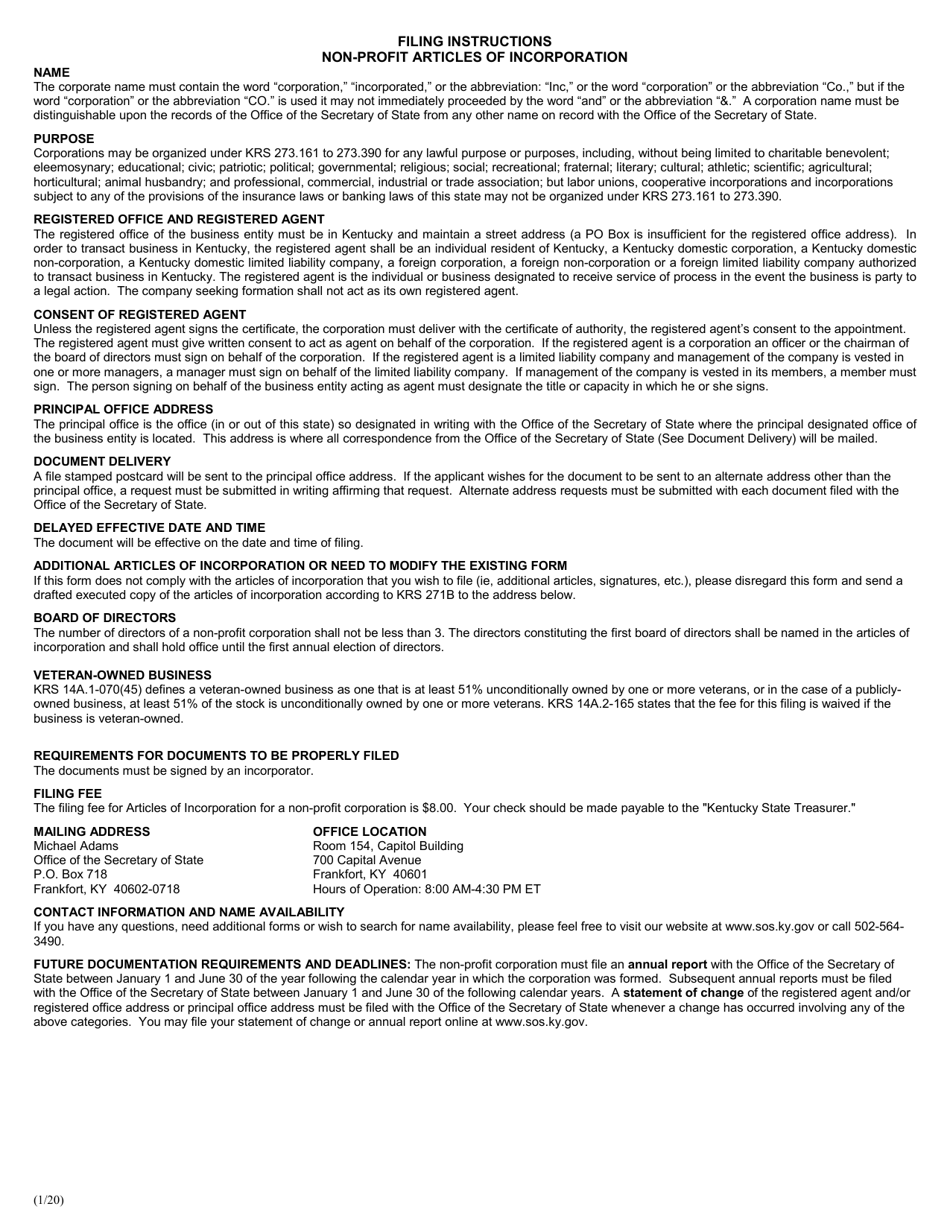 Form NAI Articles of Incorporation - Non-profit Corporation - Kentucky, Page 2