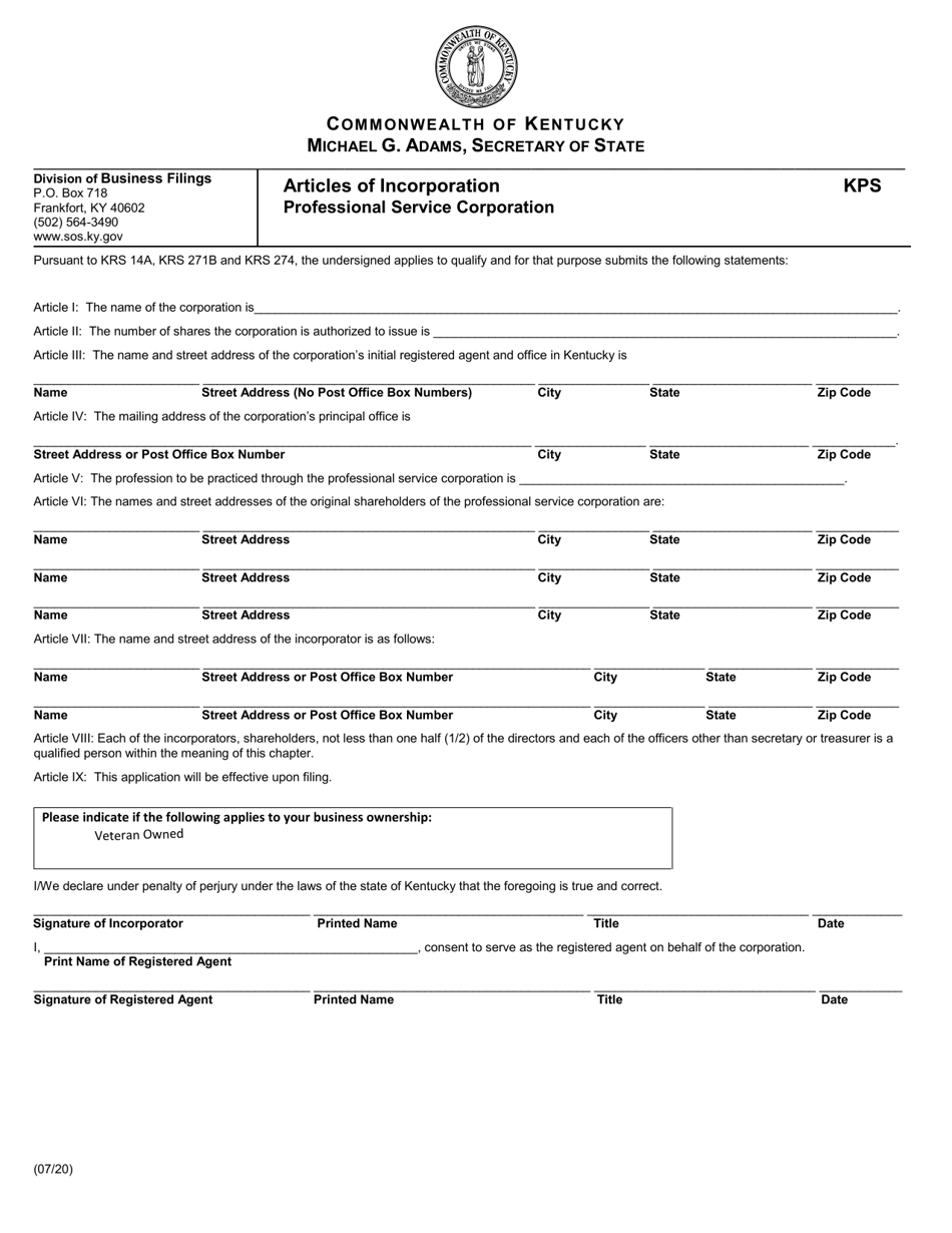 Kentucky Articles of Incorporation