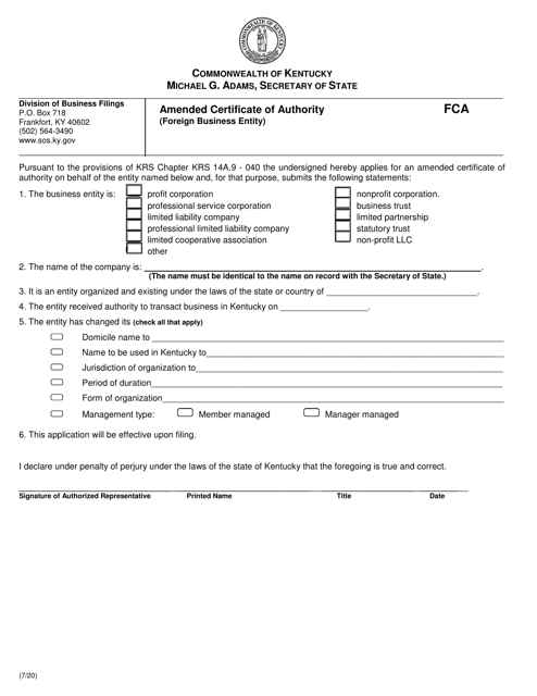 Form FCA  Printable Pdf