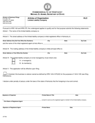 Form KLC &quot;Articles of Organization - Limited Liability Company&quot; - Kentucky