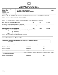 Form NLC &quot;Articles of Organization - Nonprofit Limited Liability Company&quot; - Kentucky