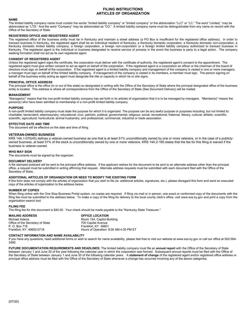 Form NLC Articles of Organization - Nonprofit Limited Liability Company - Kentucky, Page 2