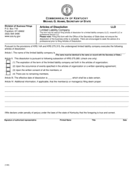 Form LLD Articles of Dissolution (Limited Liability Company) - Kentucky