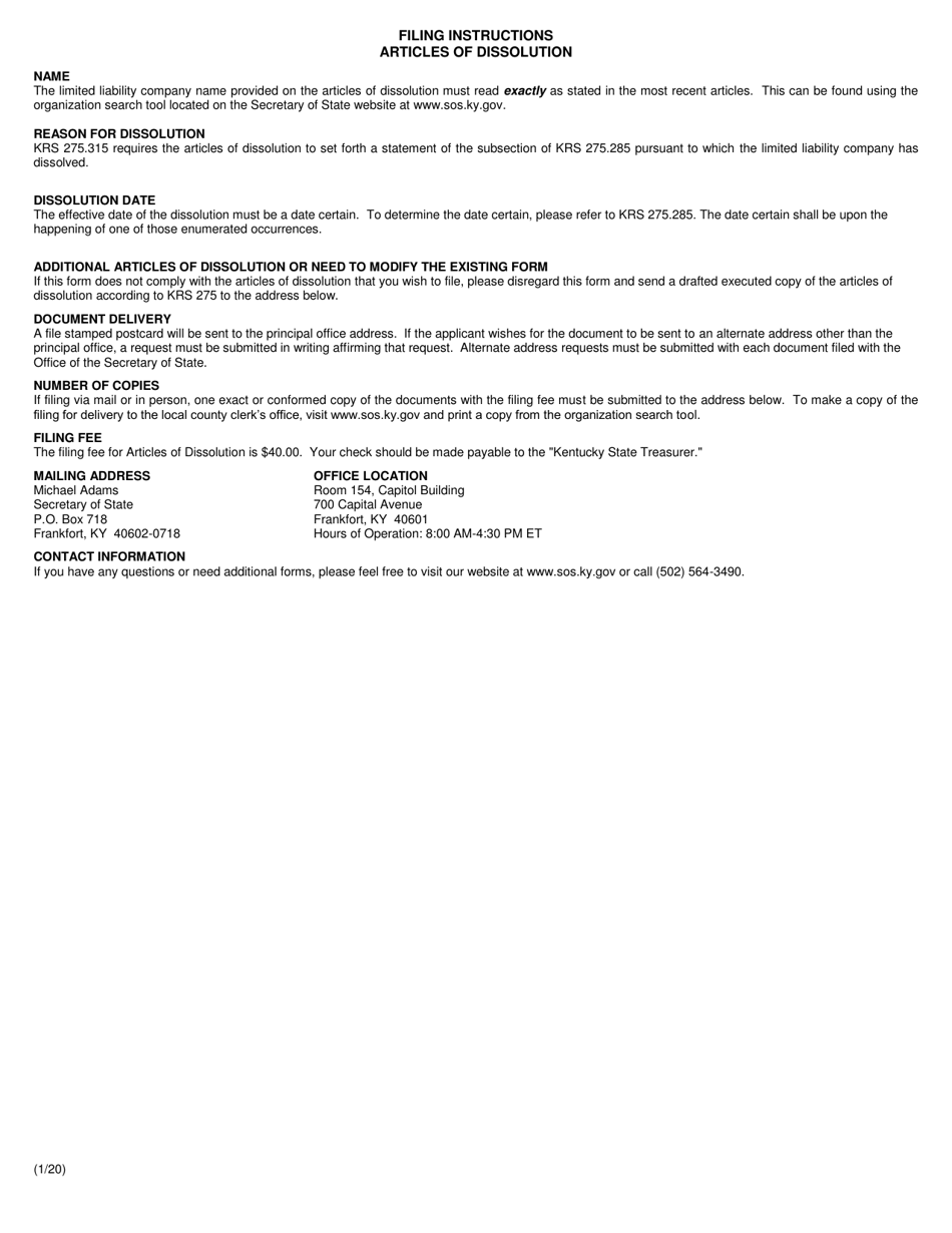 Form LLD Articles of Dissolution (Limited Liability Company) - Kentucky, Page 2