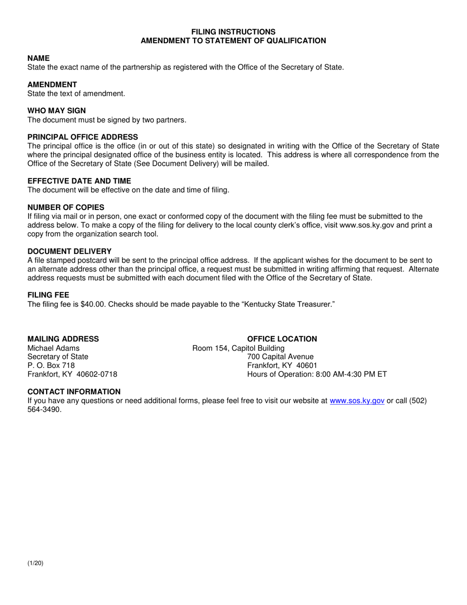 Form SQA Amendment to the Statement of Qualification - Kentucky, Page 2