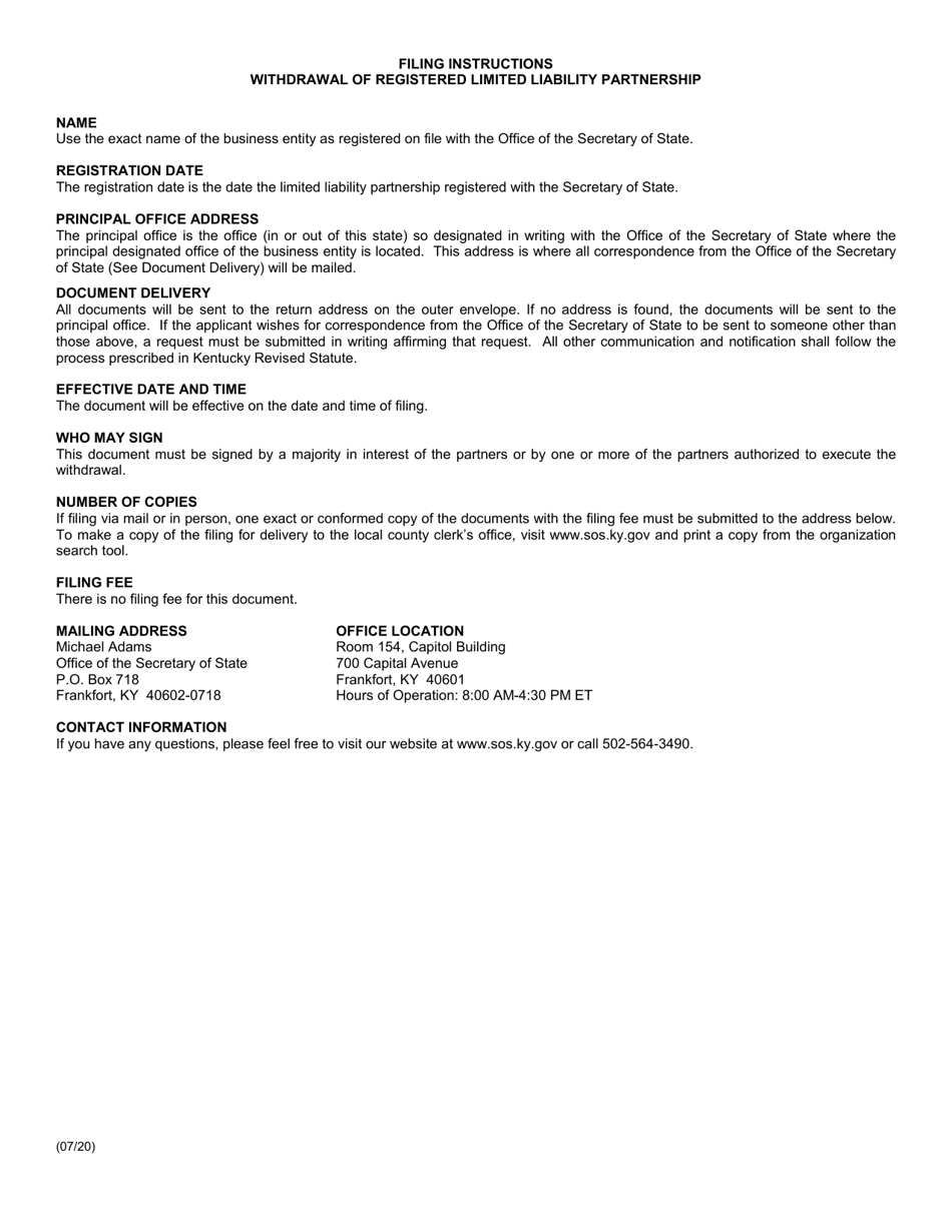 Form WLP Withdrawal of Registered Limited Liability Partnership (Domestic Partnership) - Kentucky, Page 2