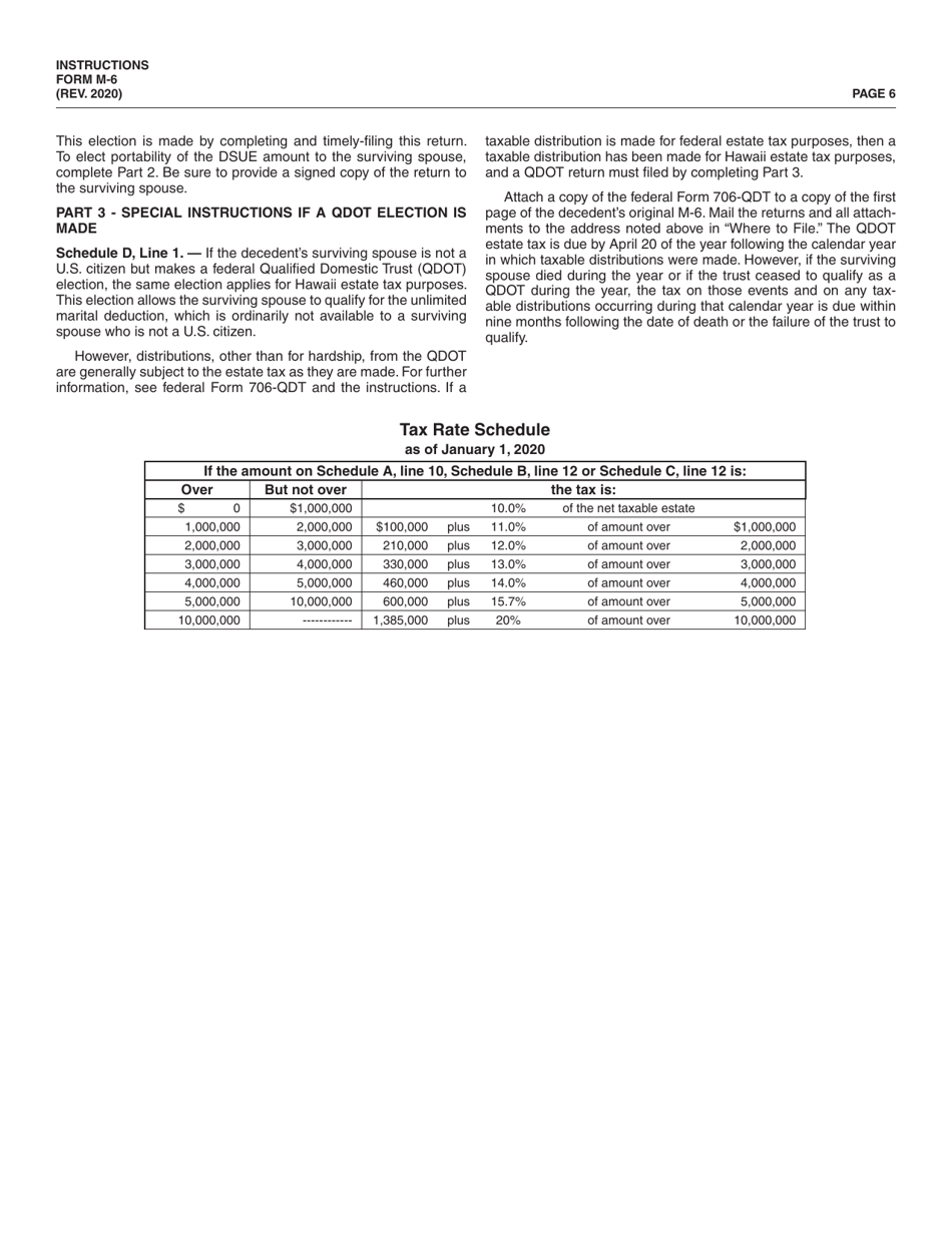 Instructions for Form M-6 Hawaii Estate Tax Return - Hawaii, Page 6