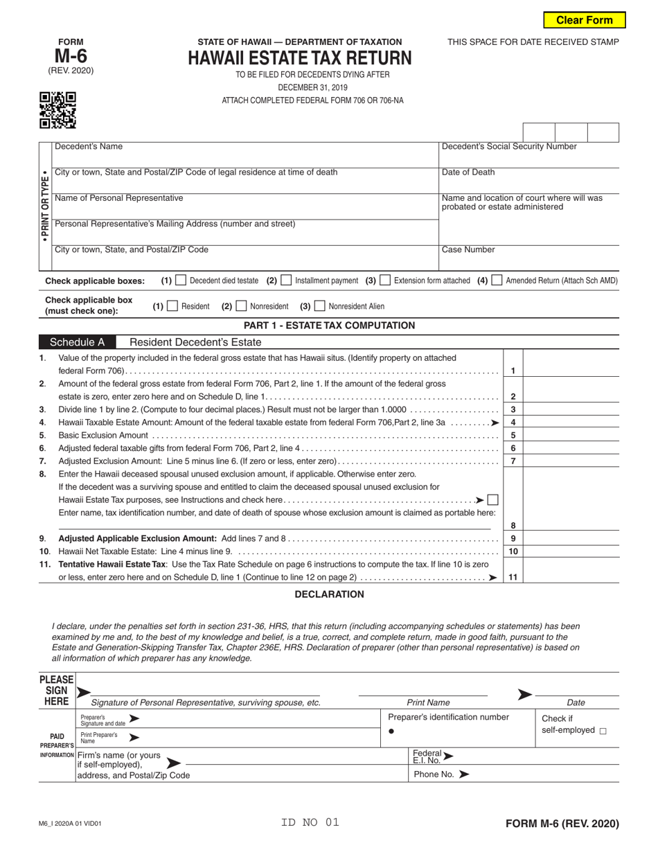 Form M-6 Hawaii Estate Tax Return - Hawaii, Page 1