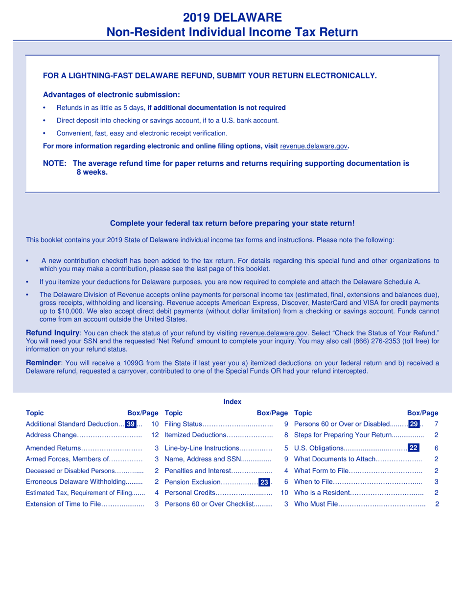 Instructions for Form 200-02 Delaware Individual Non-resident Income Tax Return - Delaware, Page 1