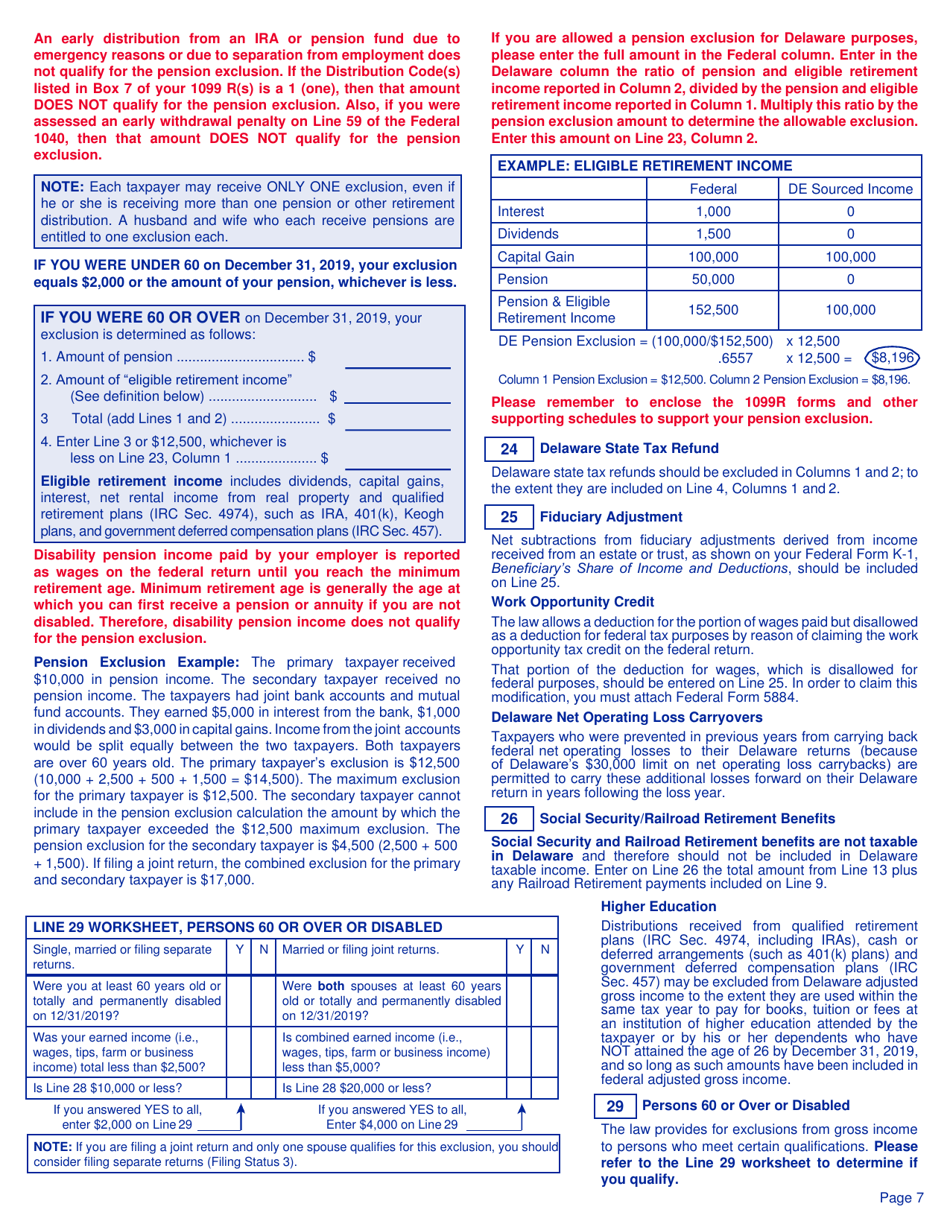 Instructions for Form 200-02 Delaware Individual Non-resident Income Tax Return - Delaware, Page 7