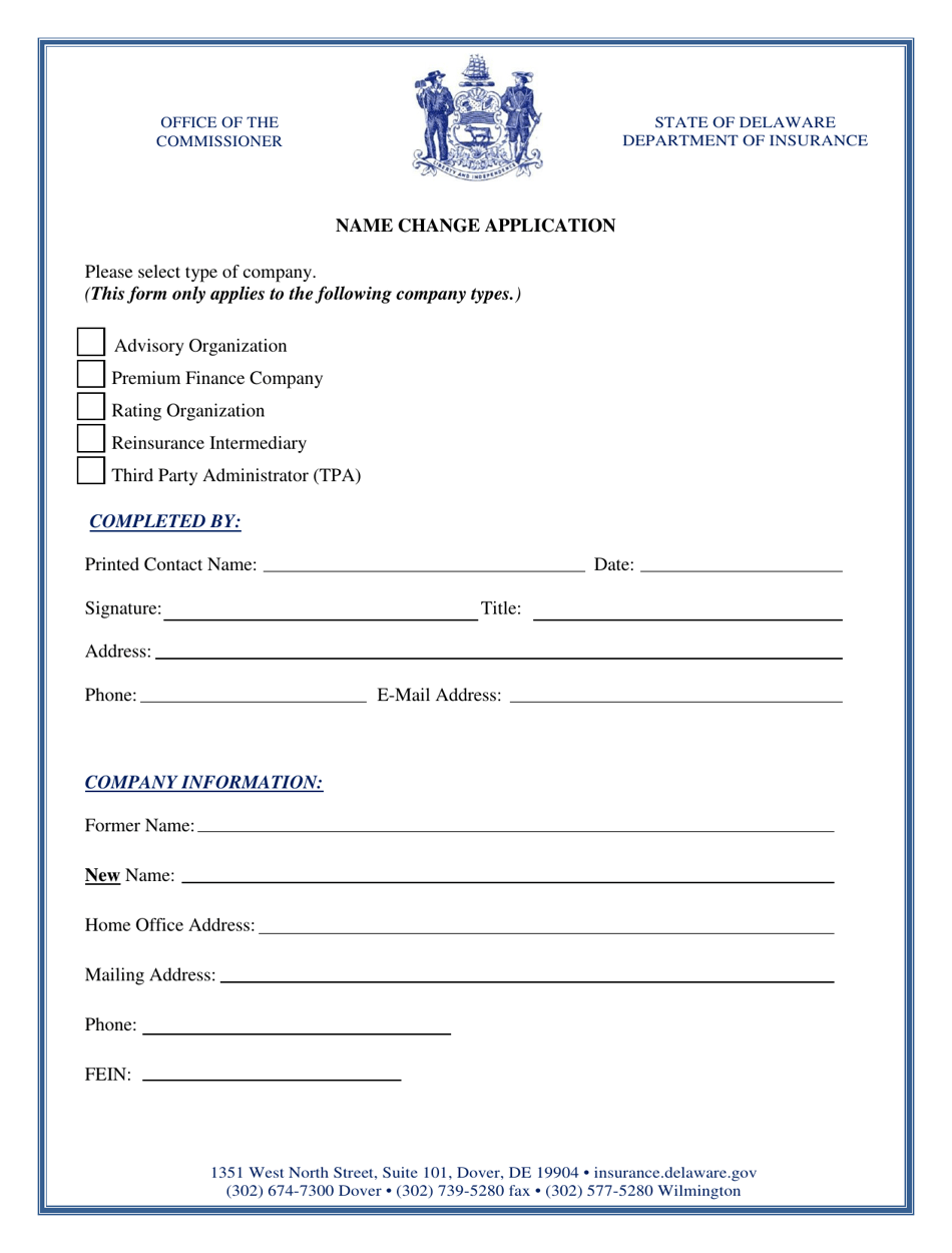 Name Change Application - Delaware, Page 1