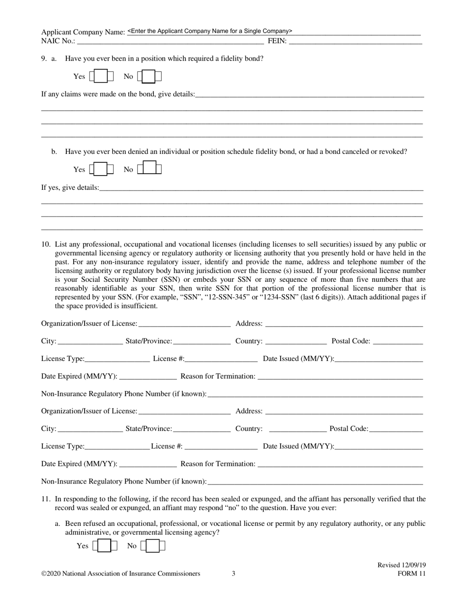Form 11 Uniform Certificate of Authority Application (Ucaa) Biographical Affidavit, Page 3
