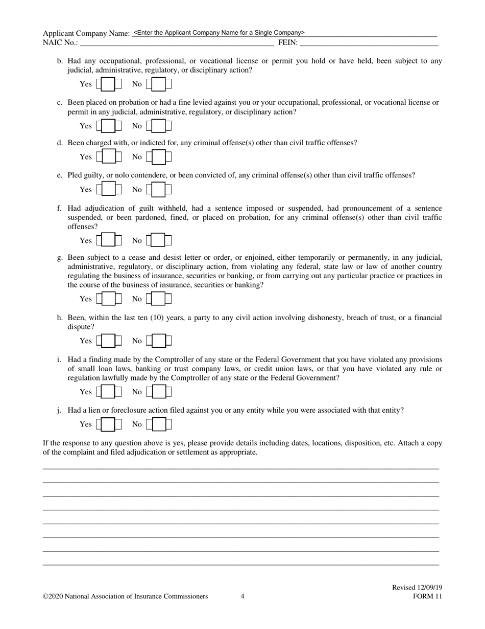 Form 11 Uniform Certificate of Authority Application (Ucaa) Biographical Affidavit, Page 4