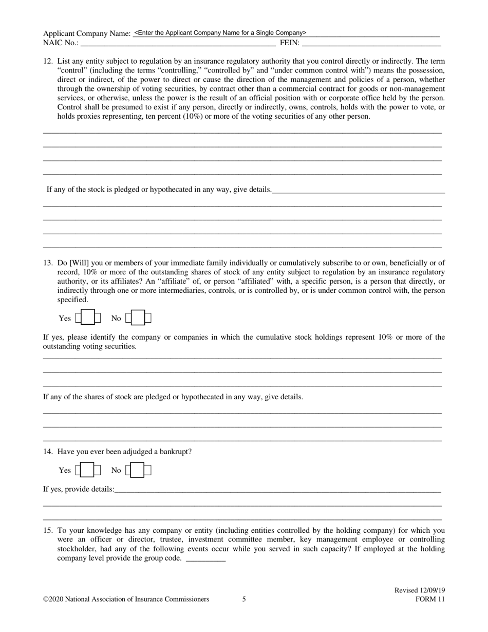 Form 11 Uniform Certificate of Authority Application (Ucaa) Biographical Affidavit, Page 5