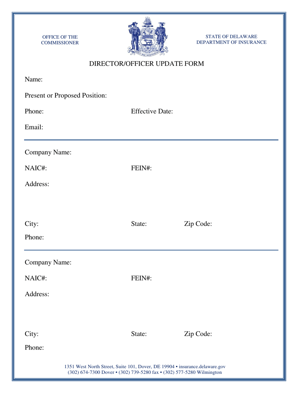 Director / Officer Update Form - Delaware, Page 1
