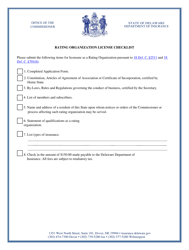 Document preview: Rating Organization License Checklist - Delaware