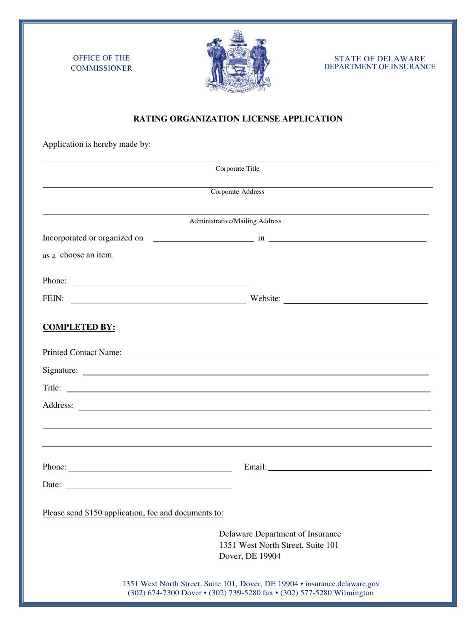 Rating Organization License Application - Delaware, Page 1