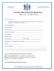 Document preview: Rating Organization Renewal - Delaware