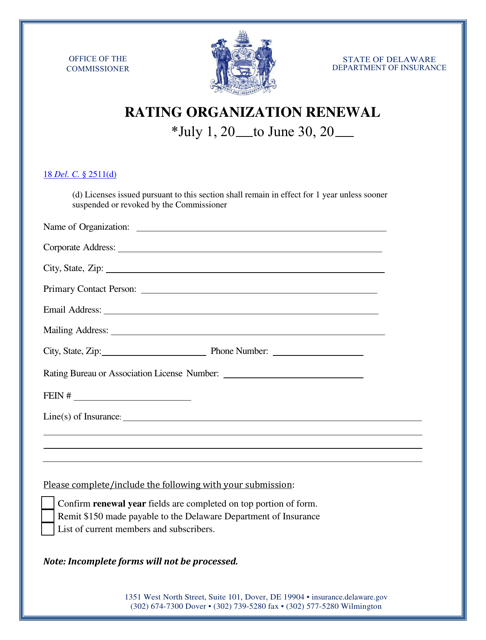 Rating Organization Renewal - Delaware Download Pdf