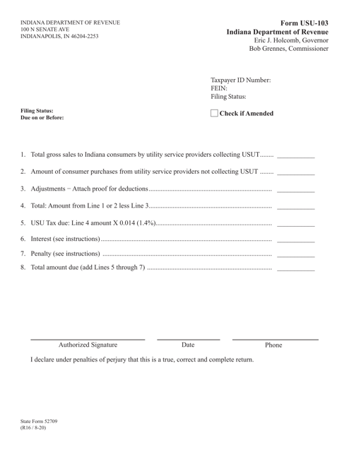 Form USU-103 (State Form 52709)  Printable Pdf