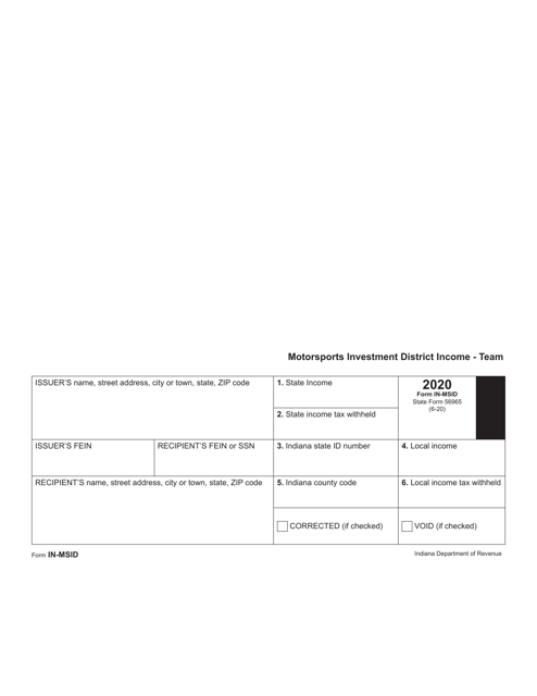 Form IN-MSID (State Form 56965) 2020 Printable Pdf