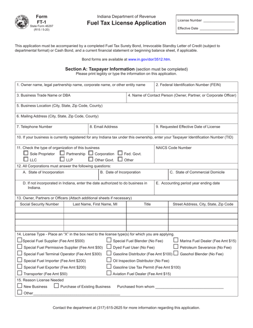 Form FT1 (State Form 46297) Download Fillable PDF or Fill