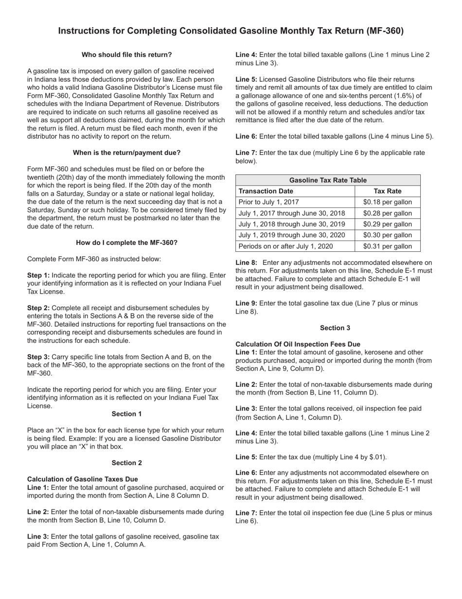 Form MF-360 (State Form 49276) Consolidated Gasoline Monthly Tax Return - Indiana, Page 4