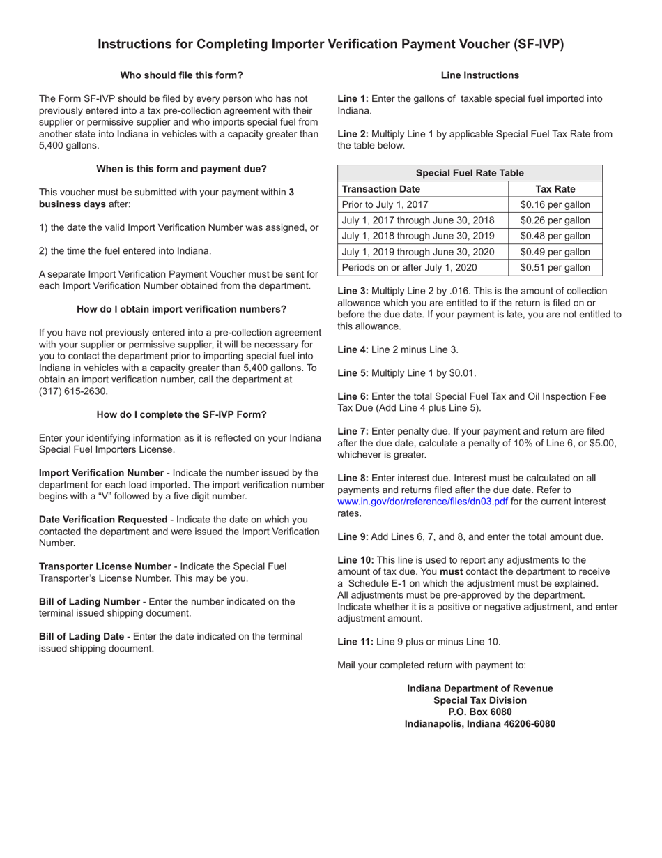Form SF-IVP (State Form 46635) Importer Verification Payment Voucher - Indiana, Page 2