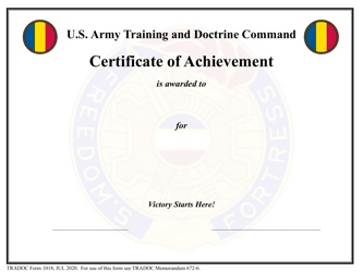 TRADOC Form 1018 &quot;Certificate of Achievement&quot;