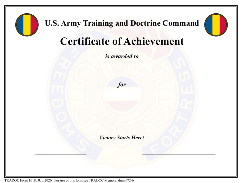 TRADOC Form 1018 Certificate of Achievement, Page 1