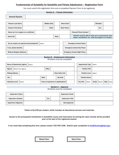 Fundamentals of Suitability for Suitability and Fitness Adjudicators - Registration Form Download Pdf