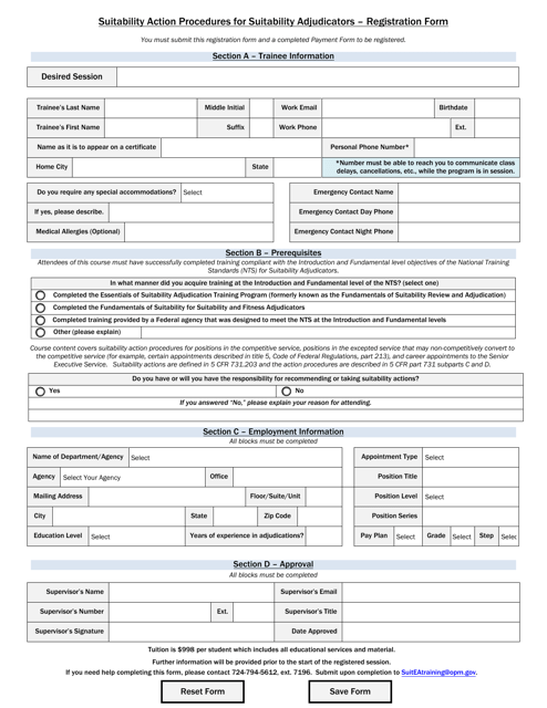 Suitability Action Procedures for Suitability Adjudicators - Registration Form Download Pdf