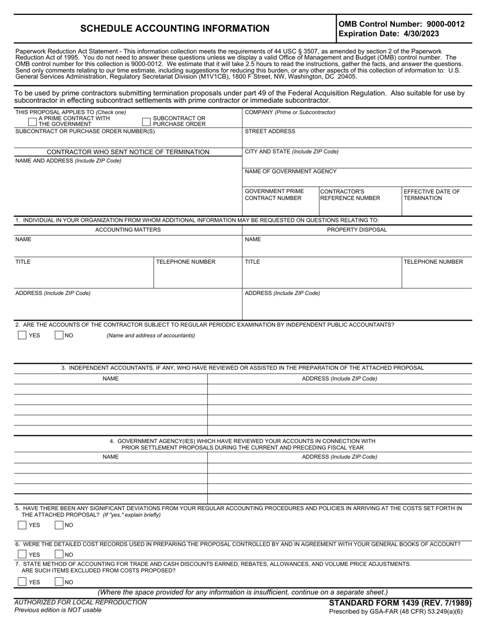 Form SF-1439 Download Fillable PDF or Fill Online Schedule Accounting ...