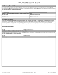CAP Form 70-5B CAP Pilot Flight Evaluation - Balloon, Page 2