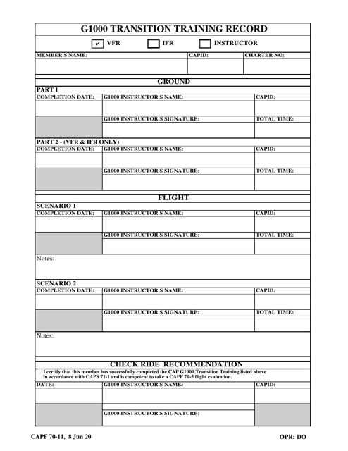 CAP Form 70-11 G1000 Transition Training Record