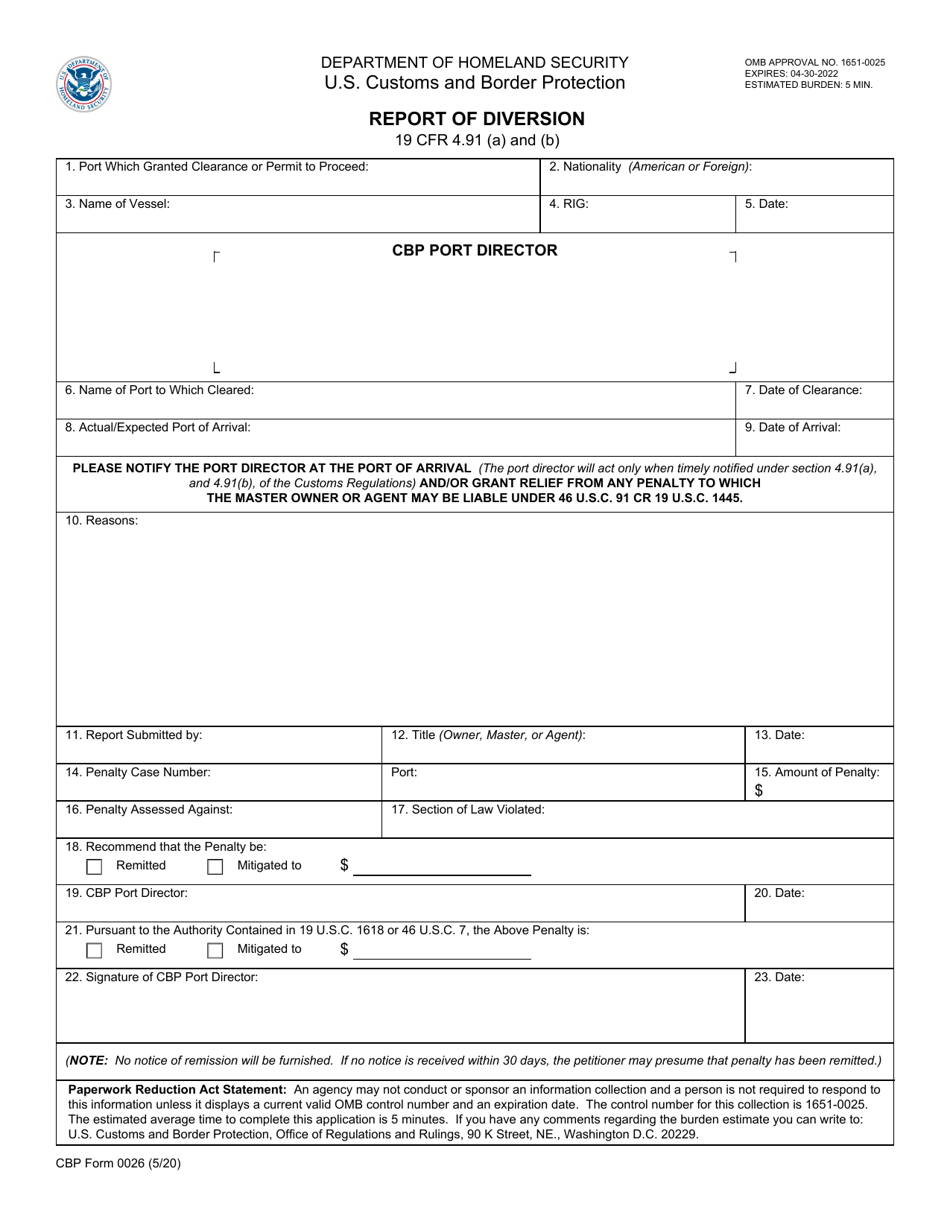 CBP Form 0026 Fill Out, Sign Online and Download Fillable PDF