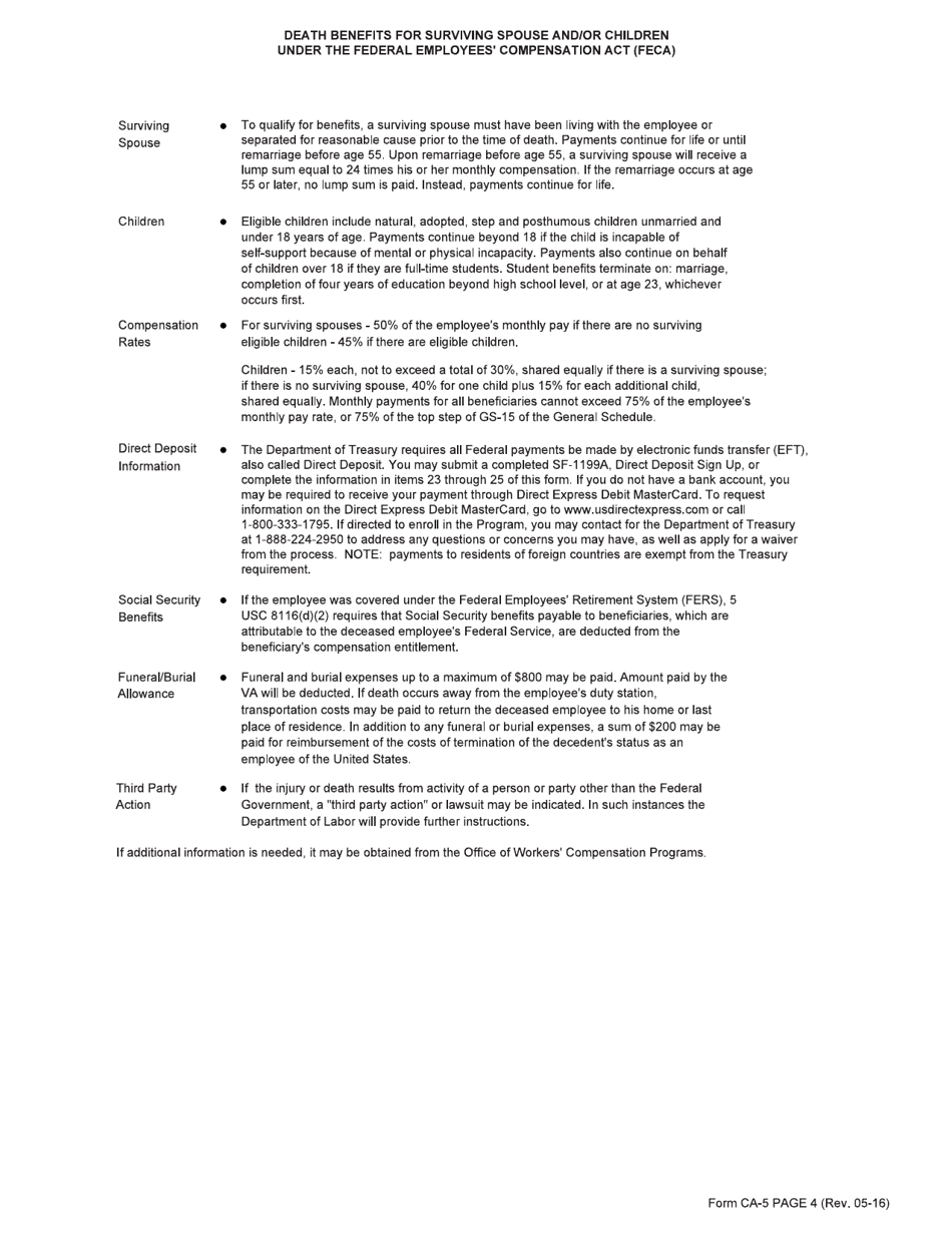 Form CA-5 Claim for Compensation by Surviving Spouse and / or Children, Page 4