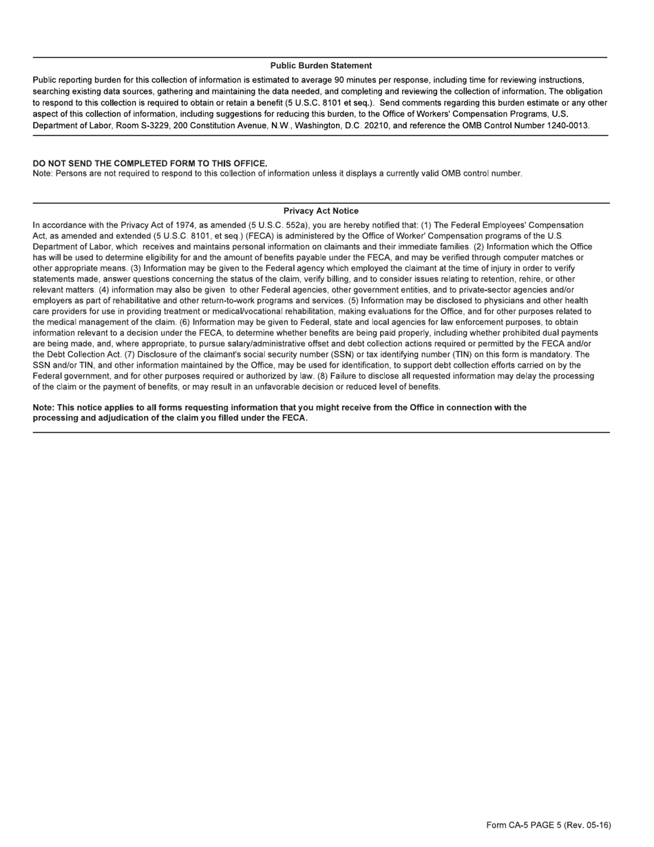 Form CA-5 Claim for Compensation by Surviving Spouse and / or Children, Page 5
