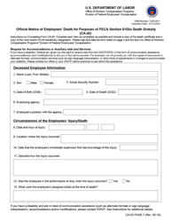 Document preview: Form CA-42 Official Notice of Employees' Death for Purposes of Feca Section 8102a Death Gratuity