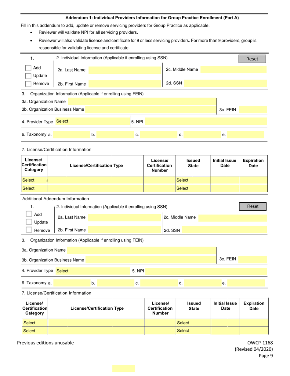 Form OWCP-1168 Provider Enrollment Form, Page 11
