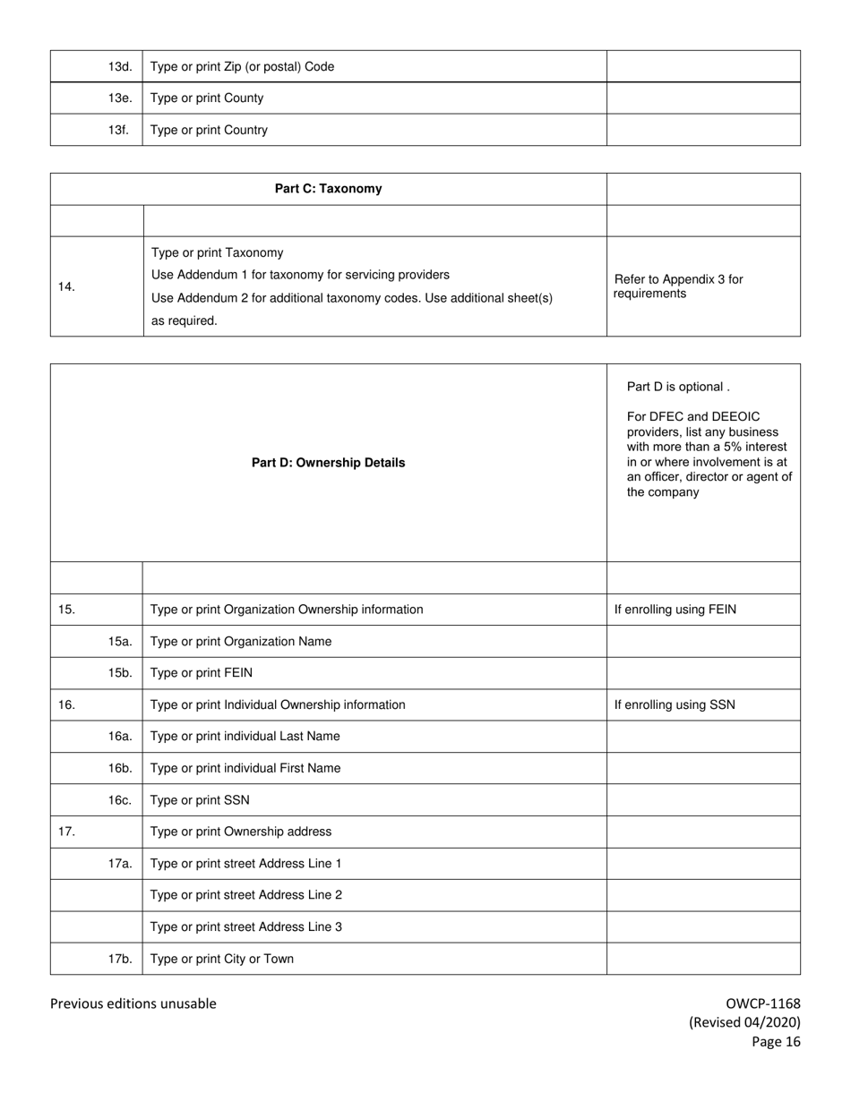 Form OWCP-1168 Provider Enrollment Form, Page 18