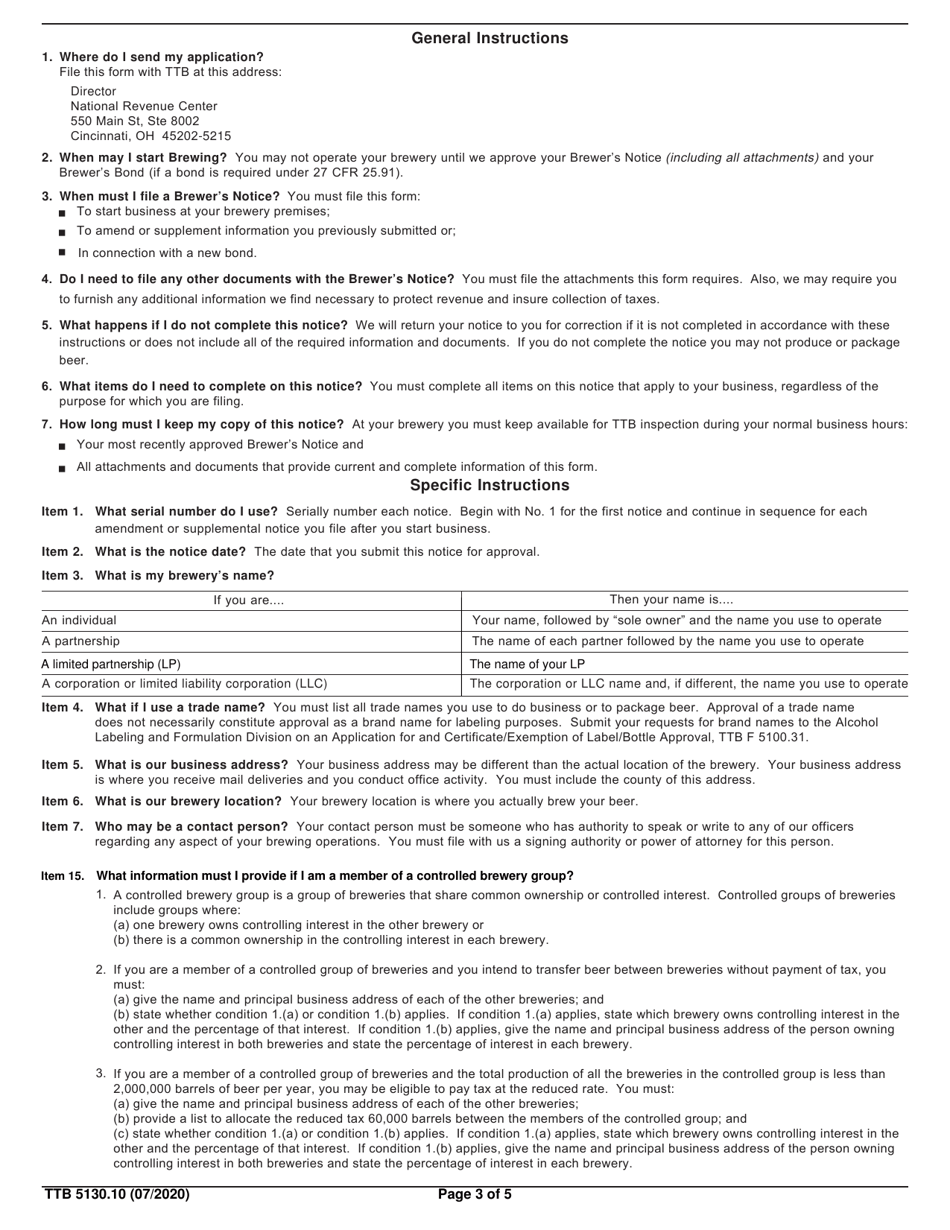 TTB Form 5130.10 Brewers Notice, Page 3