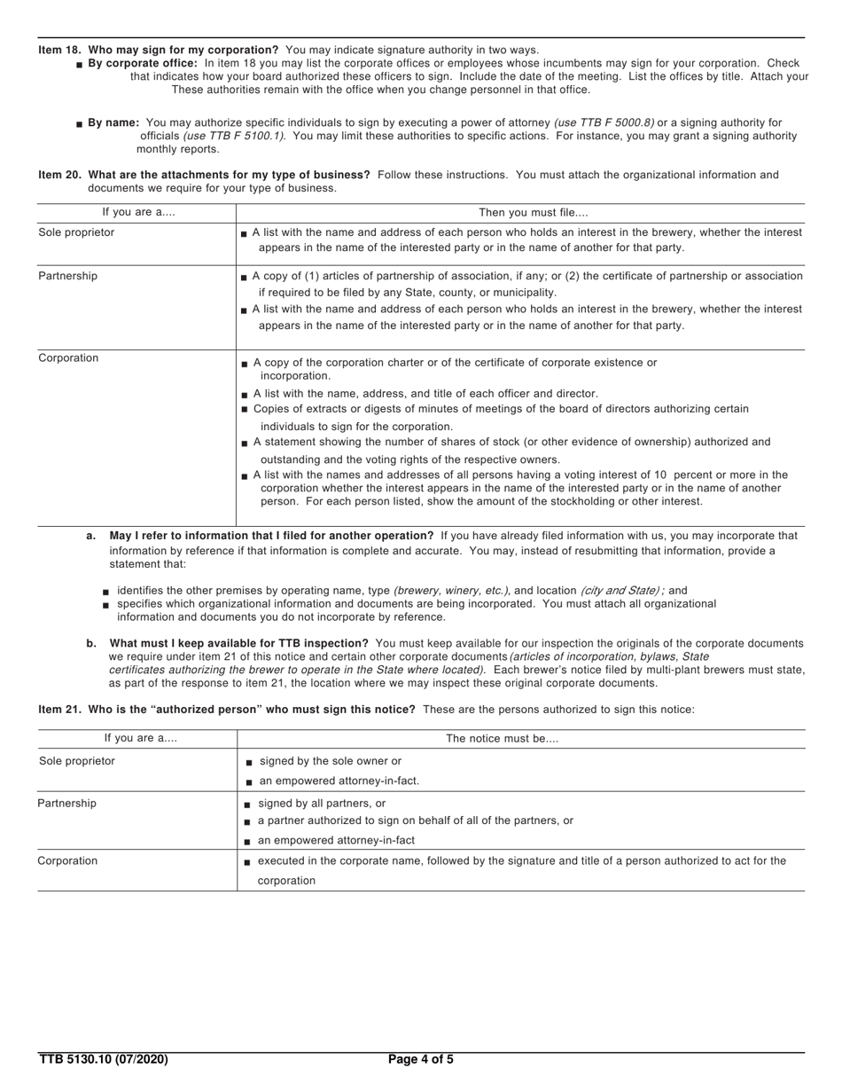 TTB Form 5130.10 Brewers Notice, Page 4