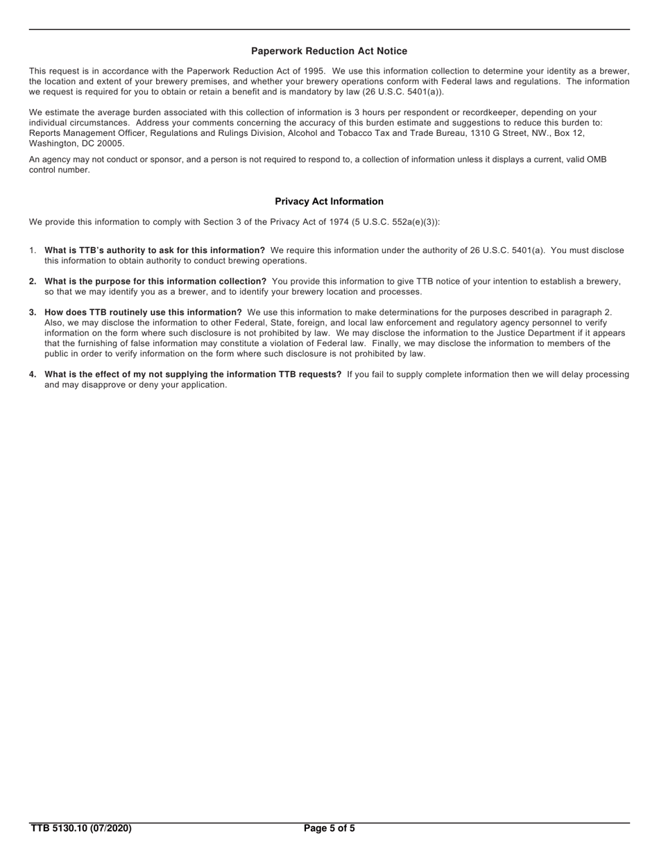 TTB Form 5130.10 Brewers Notice, Page 5