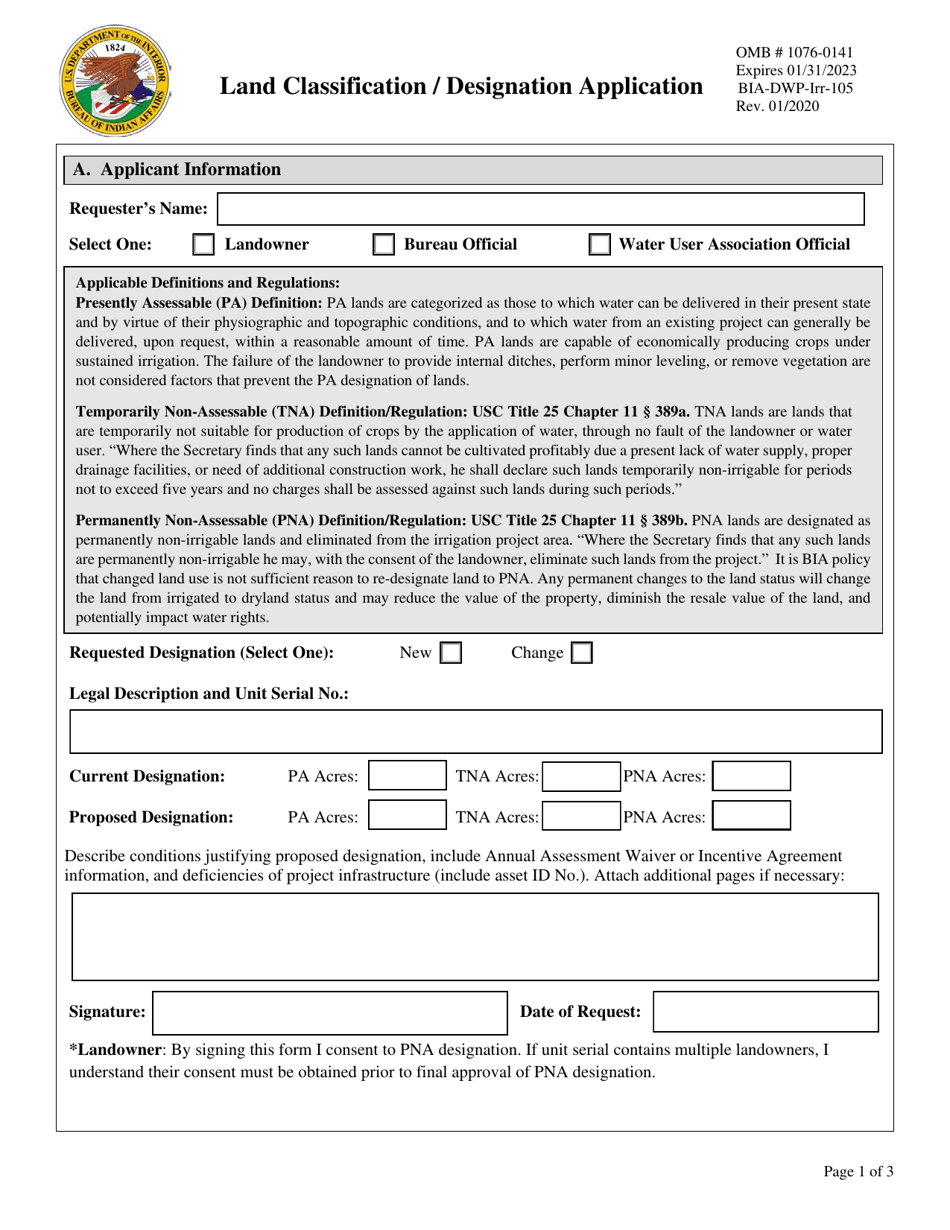 Form BIADWPIrr105 Download Fillable PDF or Fill Online Land