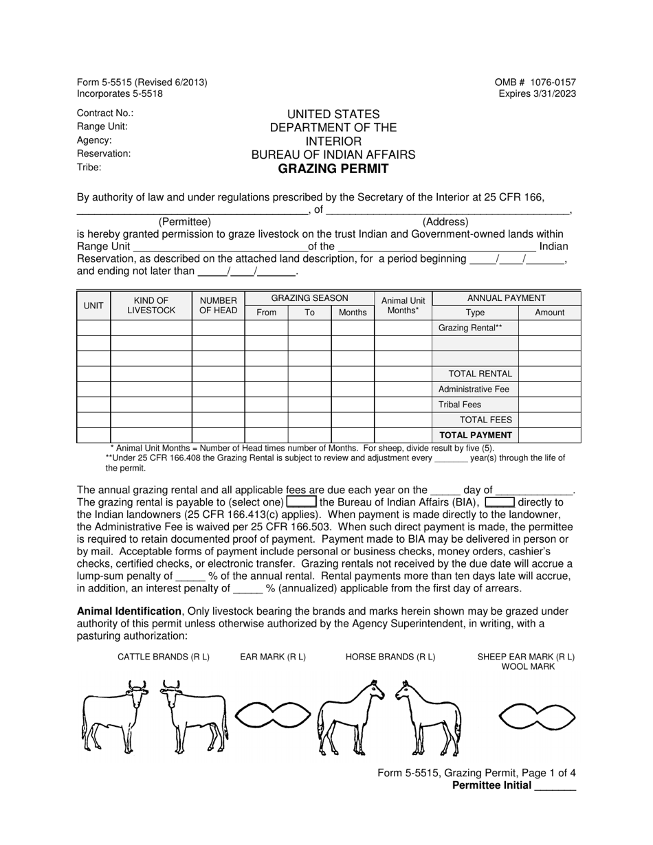 Form 55515 Download Fillable PDF or Fill Online Grazing Permit