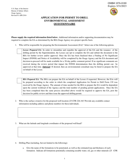 Application for Permit to Drill Environmental Assessment Questionnaire Download Pdf